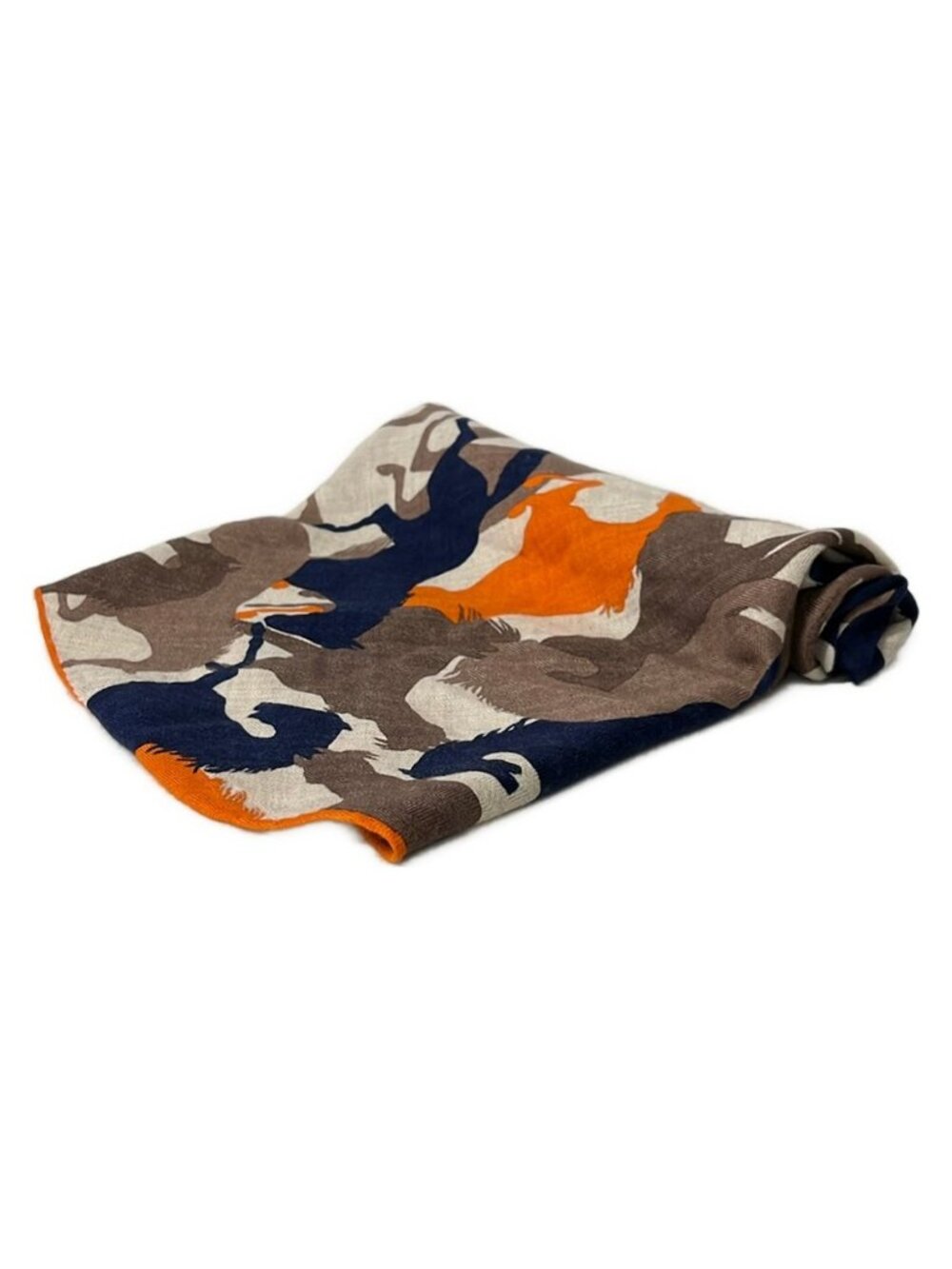 Hermes Shawl Losange Beige Orange Multi Horse Cashmere Silk Scarf
